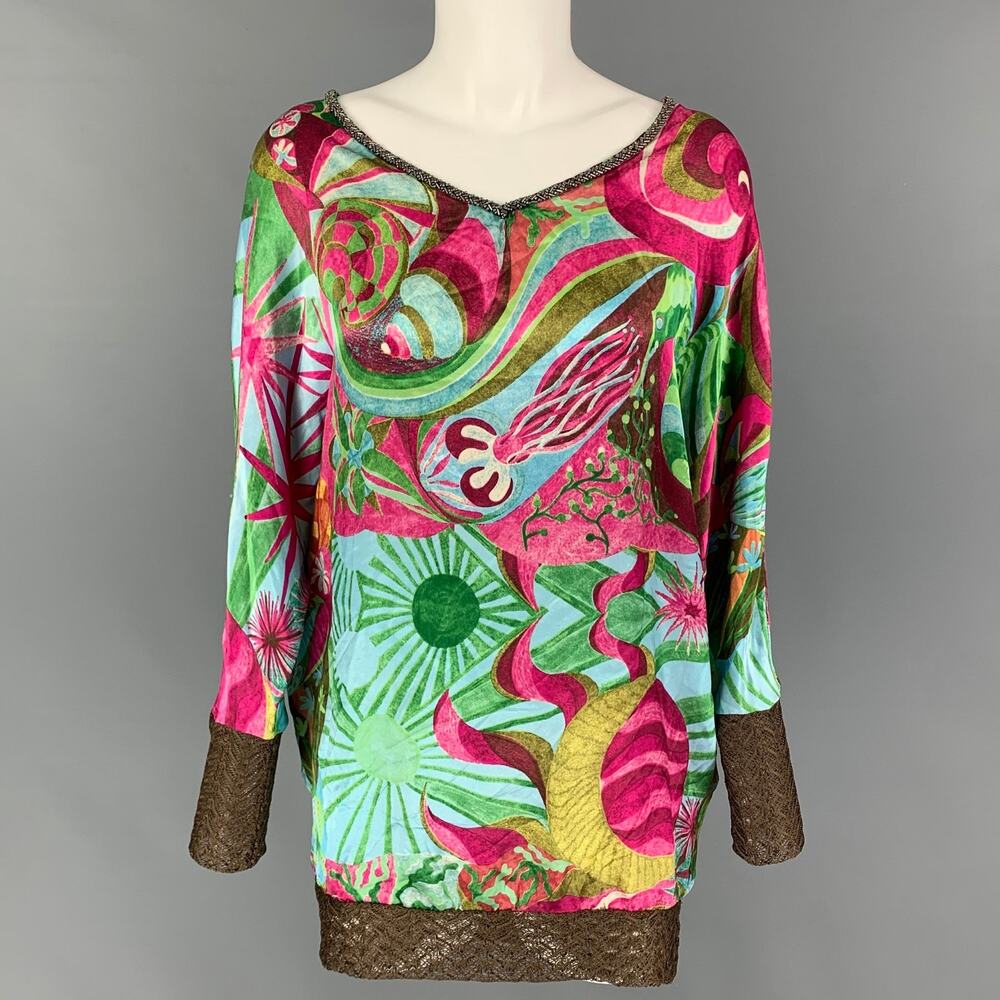CUSTO BARCELONA Size M Multi-Color Abstract Dolman Sleeve Blouse